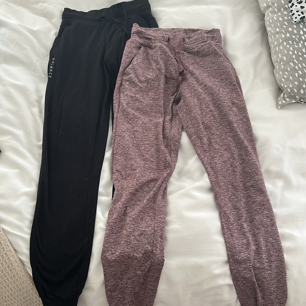 2 pairs Balance Athletica  Black Joggers and maroon joggers